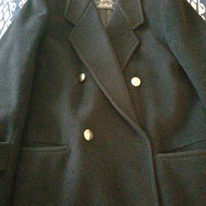 Classic Black Burberry long wool double-breasted coat. Size 8-10